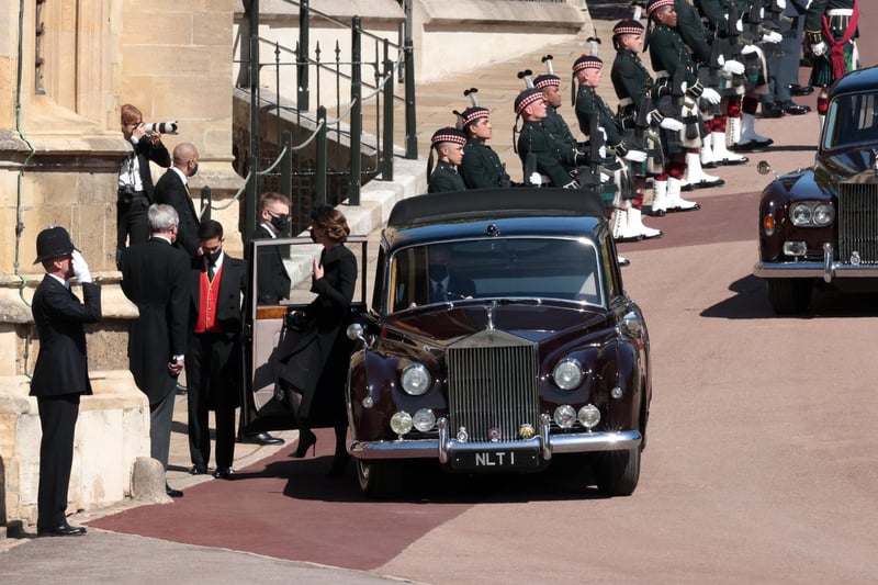 The Duchess of Cambridge arriving for the funeral of the Duke of Edinburgh.