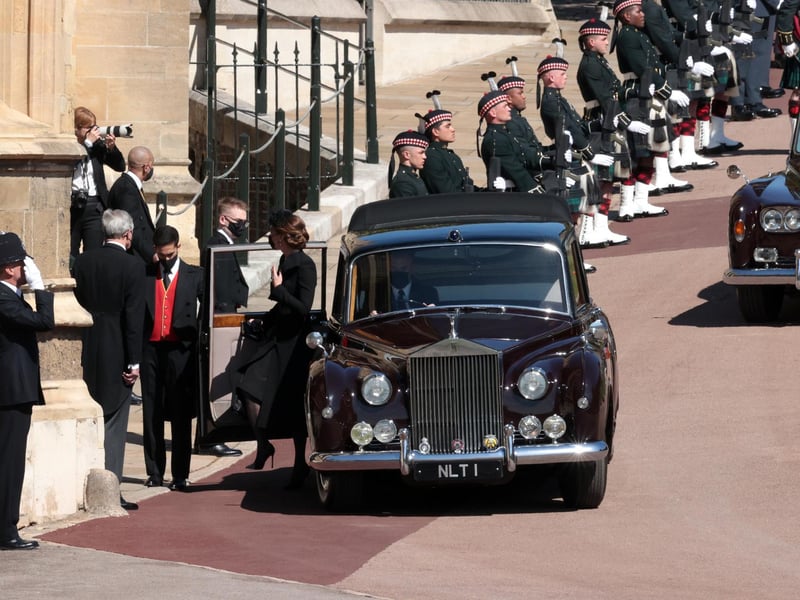 The Duchess of Cambridge arriving for the funeral of the Duke of Edinburgh.