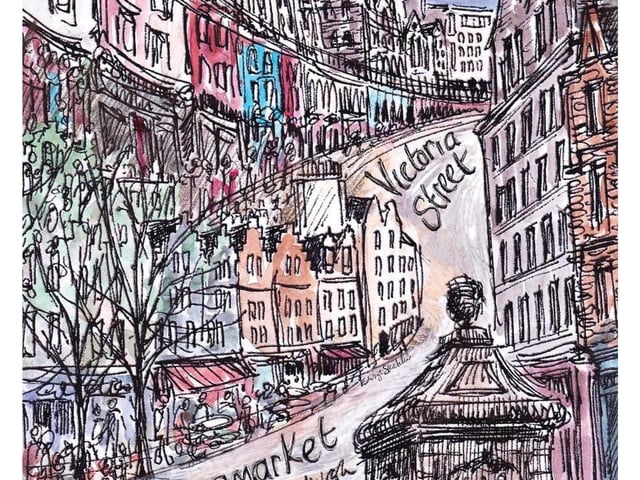 This year I designed a new set of cards capturing my favourite views of the city. Unusually for me I have picked certain parts of a scene to highlight and focus on rather than drawing an exact scene. This one is West Bow and the Grassmarket.