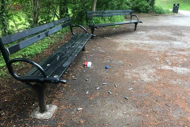 Montague Street Park littered with the gas canisters.