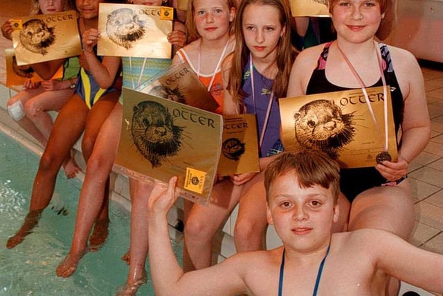 Members of Askern & Campsall Swimming Club pictured with Doncaster Mayor Margaret Robinson after receiving Gold Otter Swimming Awards in 1999