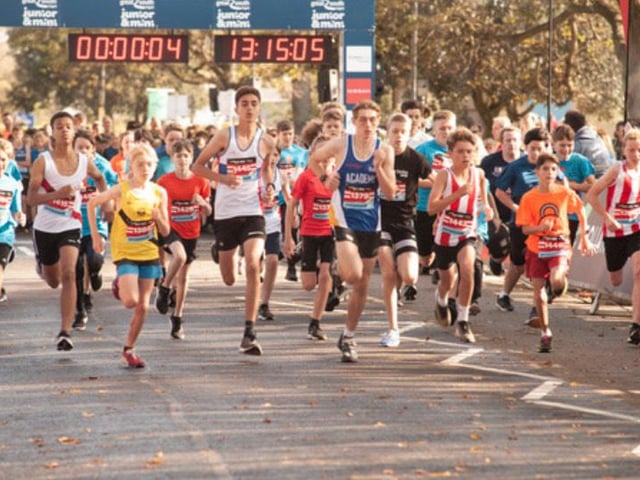 Junior boys set off from the start line on Saturday. Photo: Gary Tiller.