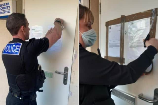 Police putting up  closure notices on  flats after raids in Broomhall, Sheffield