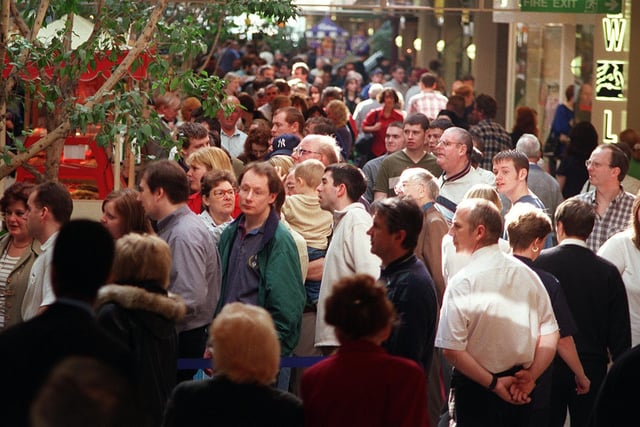 A big queue at Meadowhall, Sheffield, for a book signing by Monica Lewinsky