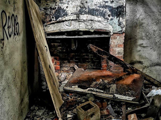 The building appears to have been damaged by fire.