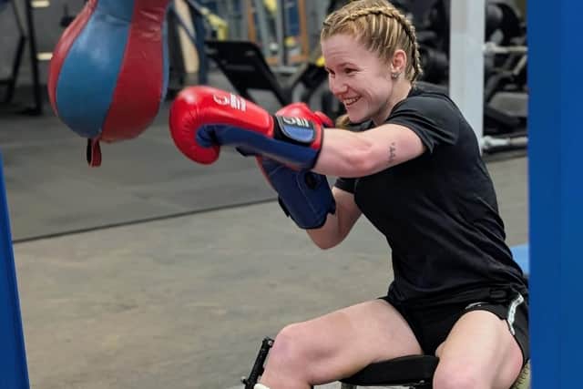 Grace Hall hard at it in the gym