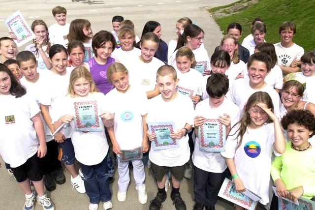 Bradfield pupils who took part in the Summer school Castaway 2001 project are seen with their certificates.