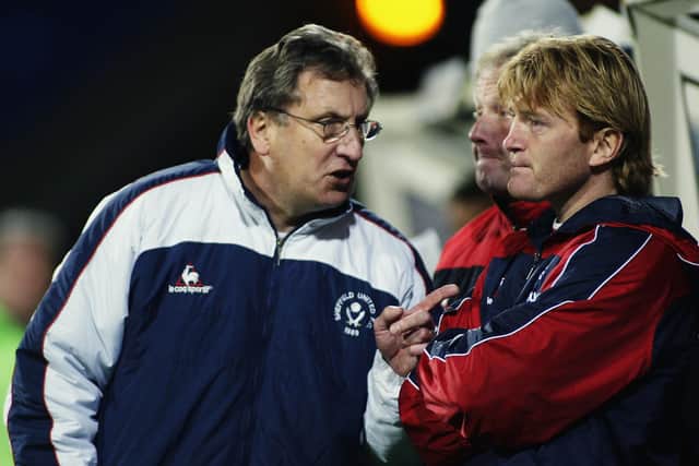 Neil Warnock talks with Stuart McCall during their spell together at Sheffield United: Ian Walton/Getty Images