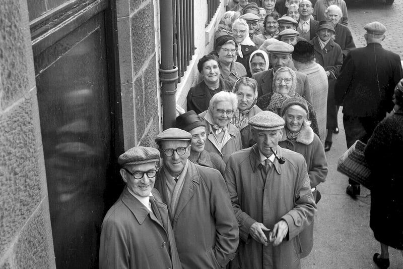 Pensioners were happy to queue up to buy tickets for Dundee singer Johnny Victory at the N&D office on Leith Walk in September 1964.