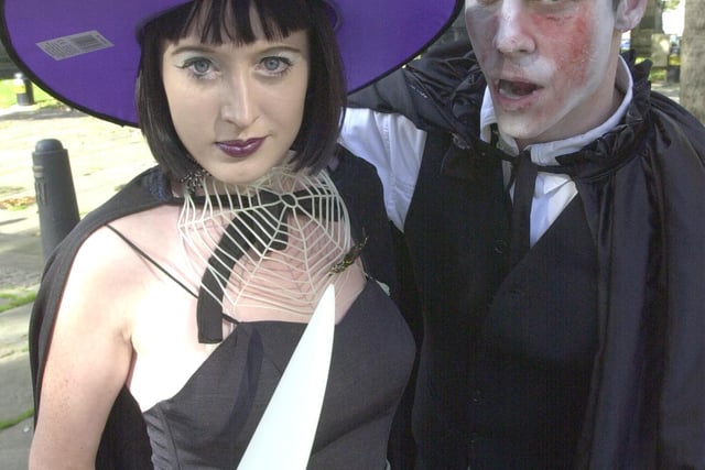 Melanie Firth(20) and Daniel Endicott(both 20) dressed as a witch and Dracula for Fright Night at Endcliffe Park in 2000