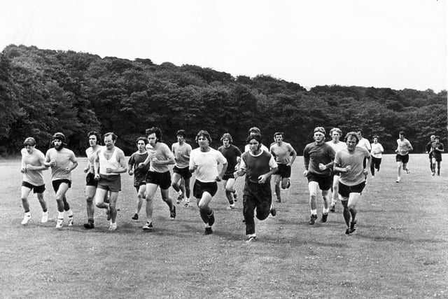 The United players are put through their paces during pre-season training in July 1971.