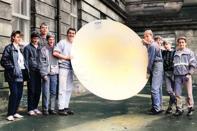 King Edward VII School pupils pictured with a satellite dish in October 1986. Picture: Sheffield Newspapers