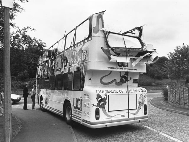 A bus promoting the new UCI cinema had the top sliced off under the railway bridge at Newcraighall Road.