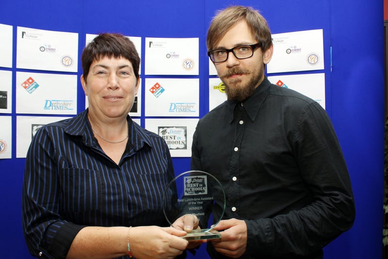 Derbyshire Times Best in Schools Awards:  Winner of the Lunch time assistant award Sara Maxfield, presented by Adam Spyra of category sponsors Dominos Tricounty Pizza bakc in 2013