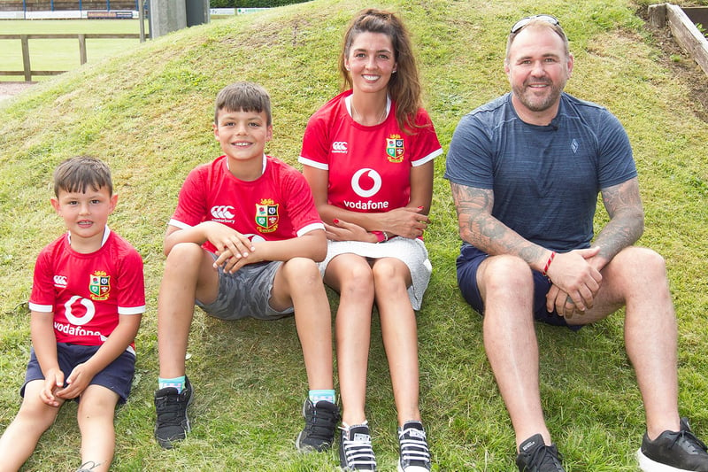 Rory Sutherland's wife Tammy and children Mason and Hamish at Riverside Park with Scott Quinnell on Friday