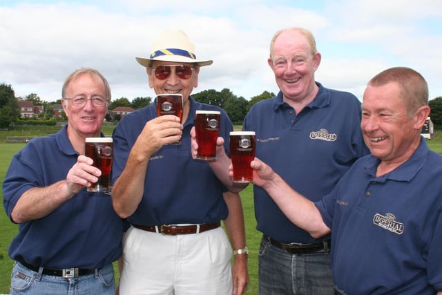 Retired Sheffield cricketers Don Root, 72, Roy Wheeler, 64, Bill Croft, 61, and Andrew Jackson, 58, raise a glass at a cricket tournament in Abbeydale