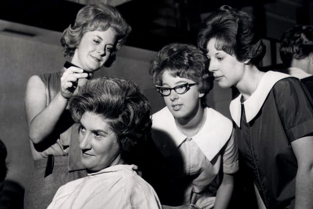 Who are these ladies having their hair done at the Andre Bernard Salon, Sheffield? October 1962
