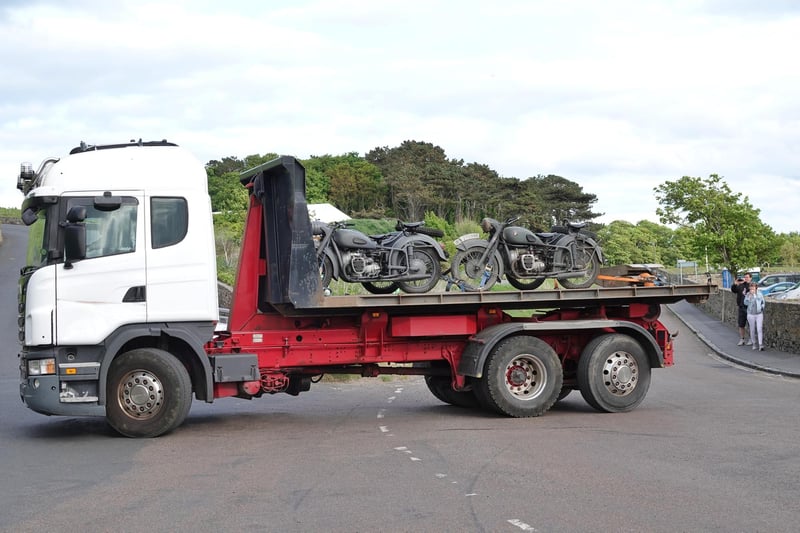 Indiana Jones-style motorbikes arriving at Bamburgh Castle this afternoon.