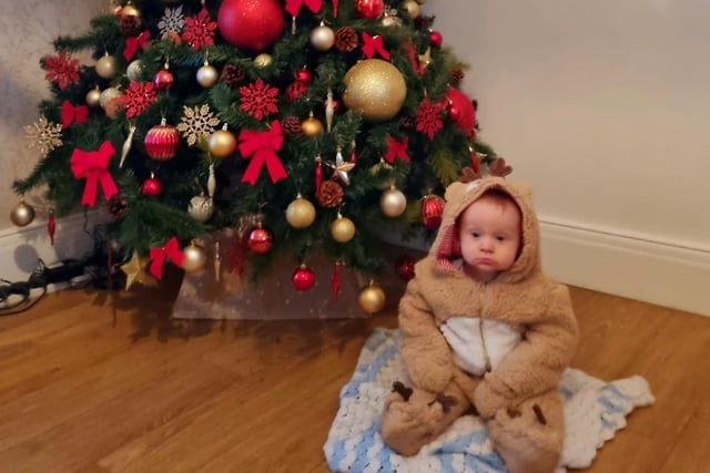 Harry is ready for Christmas - and the rest of winter - in his fleece reindeer suit.