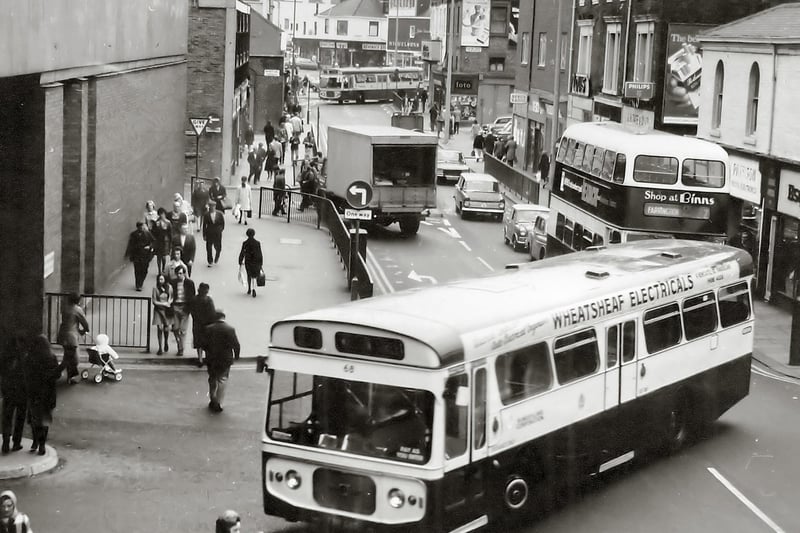 Buses galore in Crowtree Road in 1971. Photo: Bill Hawkins.
