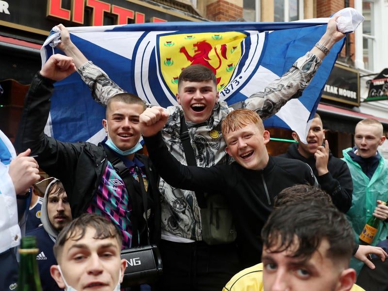 Young men seen in the popular London area to support the Scotland team (Photo: Kieran Cleeves/PA Wire).