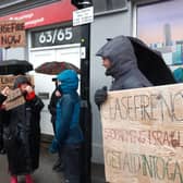 Protesters gathering for a Palestine Action demonstration outside Sheffield Heeley MP Louise Haigh\'s constituency office. Picture: Julia Armstrong, LDRS