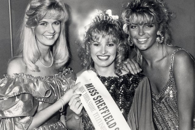 The Miss Sheffield Star contest 1987.  Pictured, left to right, are:  Cheryl Craven, 2nd; Caroline Dodds, Miss Sheffield Star, and 3rd Justine Woollley in July 1987.
