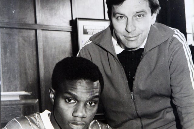 Calvin Plummer with manager Frank Barlow on December 16,1982.