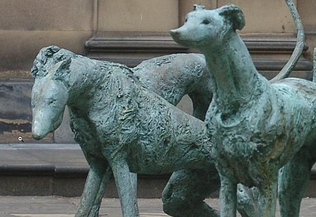 Gabriel Hounds. Sheffield - Area around parish church. These hounds are said to have the faces of men, and have been heard passing the church on dark, still nights. This file picture shows statues of dogs not assicated with the legend