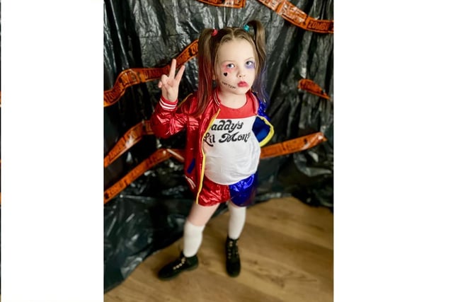 Lacey Holyoak, five, as Harley Quinn, sent in by her mum Tara Holyoak