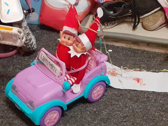 These elves are riding in style. From Ashleigh Jones.