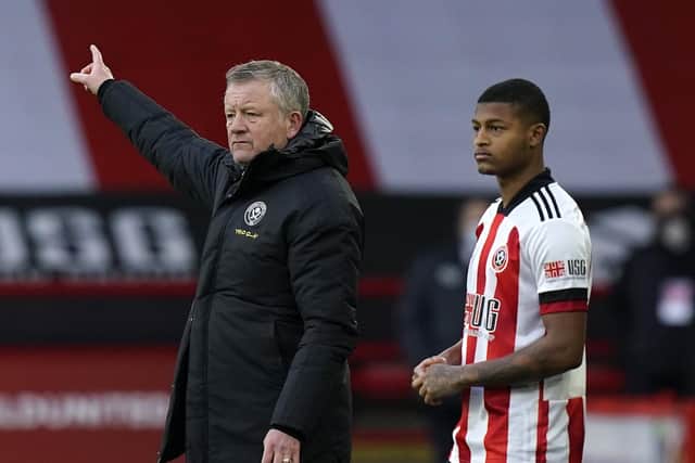 Chris Wilder with Rhian Brewster of Sheffield United: Andrew Yates/Sportimage