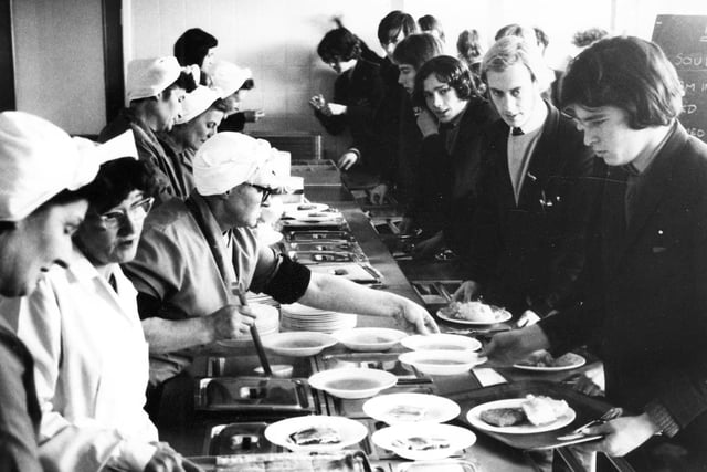 The new self service, cafeteria dining hall at South Shields Grammar Technical School for Boys got our photographer's attention in 1970. Do you remember it?