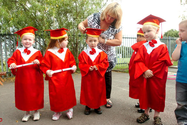 Dianne Wilkinson, manager at Washington Day Nursery, Blackfell, adjusts the graduation cap of one of the pupils at the 2008 graduation. Have you spotted anyone you know?