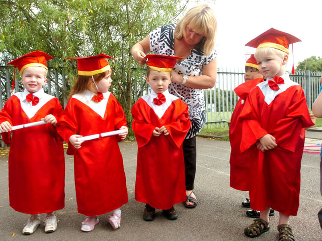 Dianne Wilkinson, manager at Washington Day Nursery, Blackfell, adjusts the graduation cap of one of the pupils at the 2008 graduation. Have you spotted anyone you know?