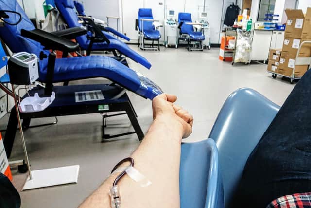 Richard White visits Sheffield Blood Donor Centre to donate blood during the coronavirus crisis