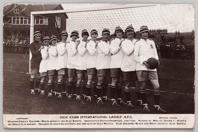 A postcard of Dick, Kerr Ladies football team, who played an exhibition game at Hillsborough in May 1921