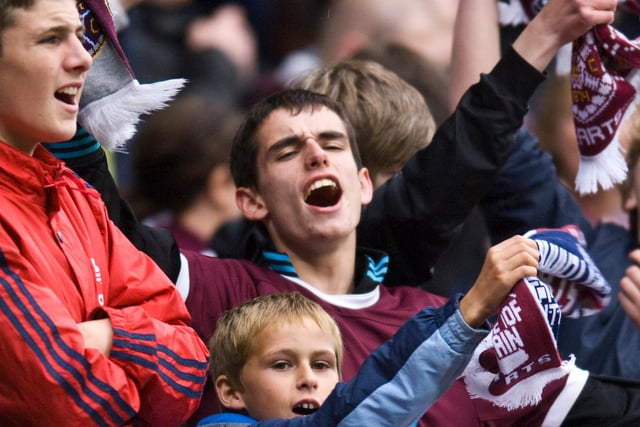 Hearts fans spin their scarves at Tynecastle