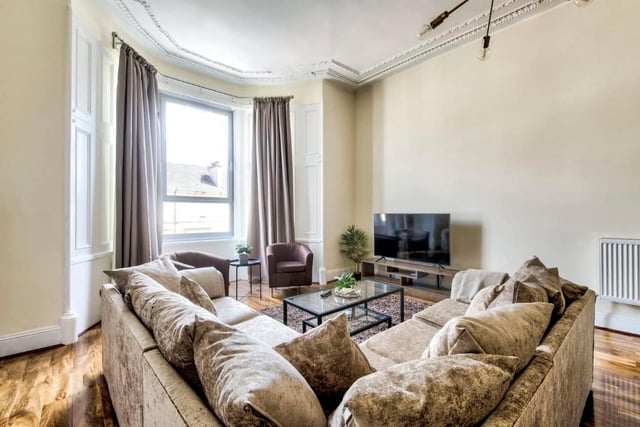 While most of the list has featured properties in Glasgow's trendy West End, it is topped by a five-bed apartment in Pollokshields. This holiday/short-term let property has three King-sized bedrooms and a spacious living/dining area.