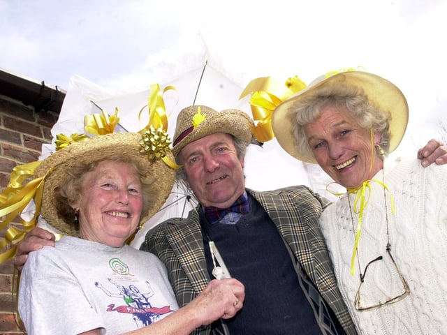 In 2001 The Mayor of Doncaster, Councillor Beryl Roberts, was at home in Moss on Easter Monday holding a fund-raising open day. Our picture shows the Mayor (left), her husband Joe Roberts, and open day visitor Betty Rolland, of Askern, wearing their Easter bonnets.