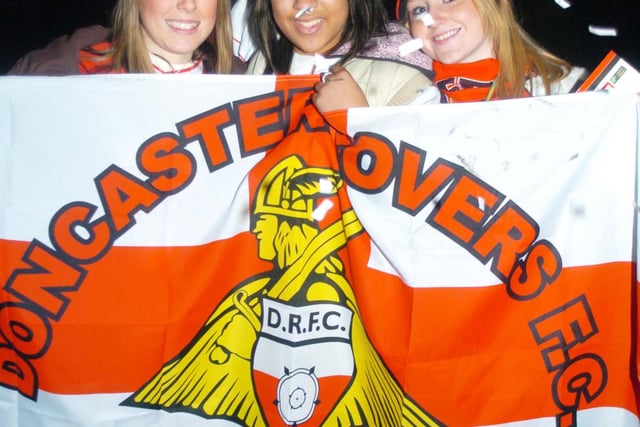 Rovers fans (l-r) Jessica Dale, 16, of Barnby Dun, Harriot Muscroft, 15, of Thorne and Jade Lancaster, 15, of Edenthorpe.