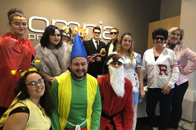 Staff at the Sheffield Office of the Omnia Property Group in fancy dress for Children in Need in 2018.