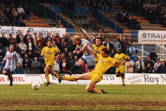 Joe Allon in action for Pools in September 1996.