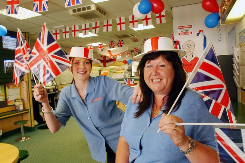 The staff at Done Bookmakers in Peterlee were right behind England in this year. Here are Faye Gregory and Dawn McClusky showing their support.