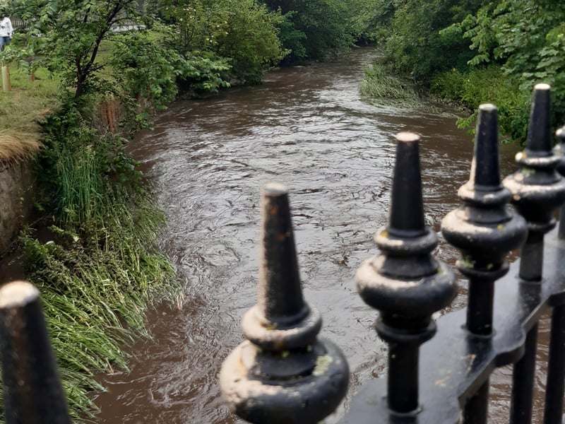 Water levels in the Water of Leith rose quickly as heavy rainfall poured down on Edinburgh on Sunday causing chaos in the city. Flash flooding caused traffic disruption and local businesses to shut, and some of Edinburgh's shopping centres flooded due to the extreme weather.
