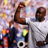 LONDON, ENGLAND - MAY 29: Darren Moore, Manager of Sheffield Wednesday, celebrates after the team's victory and promotion to the Sky Bet Championship in the Sky Bet League One Play-Off Final between Barnsley and Sheffield Wednesday at Wembley Stadium on May 29, 2023 in London, England. (Photo by Richard Heathcote/Getty Images)