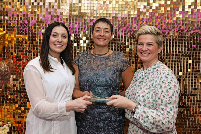 Rachel Smith, winner of the Mary Ann Rawson Award for Education, pictured with Victoria Warren and Nina Gunson, Headteacher at Sheffield High School For Girls