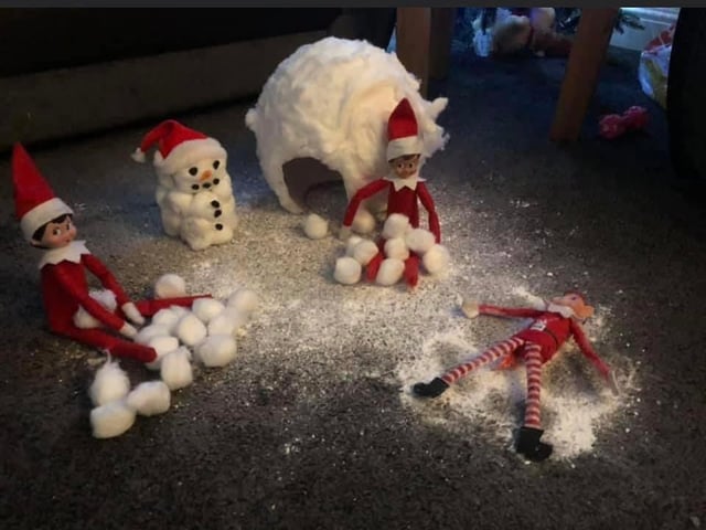 Sallyanne created this snowy scene using cotton wool and flour - what a great idea!