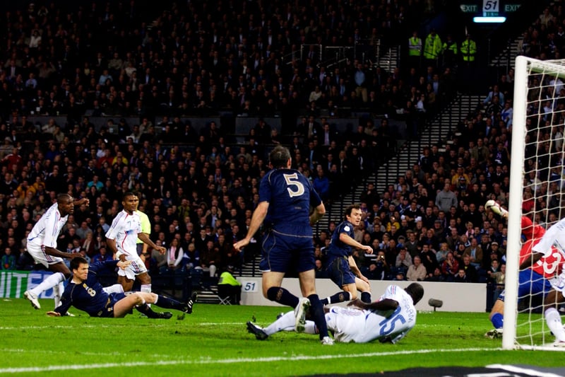 Beating France home and away during the Euro 2008 qualifiers ranks as one of Scotland's greatest feats. Here we see Gary Caldwell at the moment his goal went in at Hampden.
