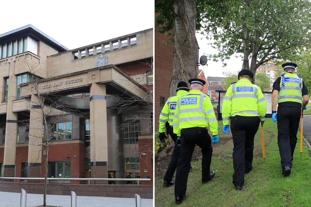 A man who appeared at Sheffield Magistrates' Court - sitting at the pictured Sheffield Crown Court building - was narrowly spared from jail after attacking his ex-partner's new boyfriend.